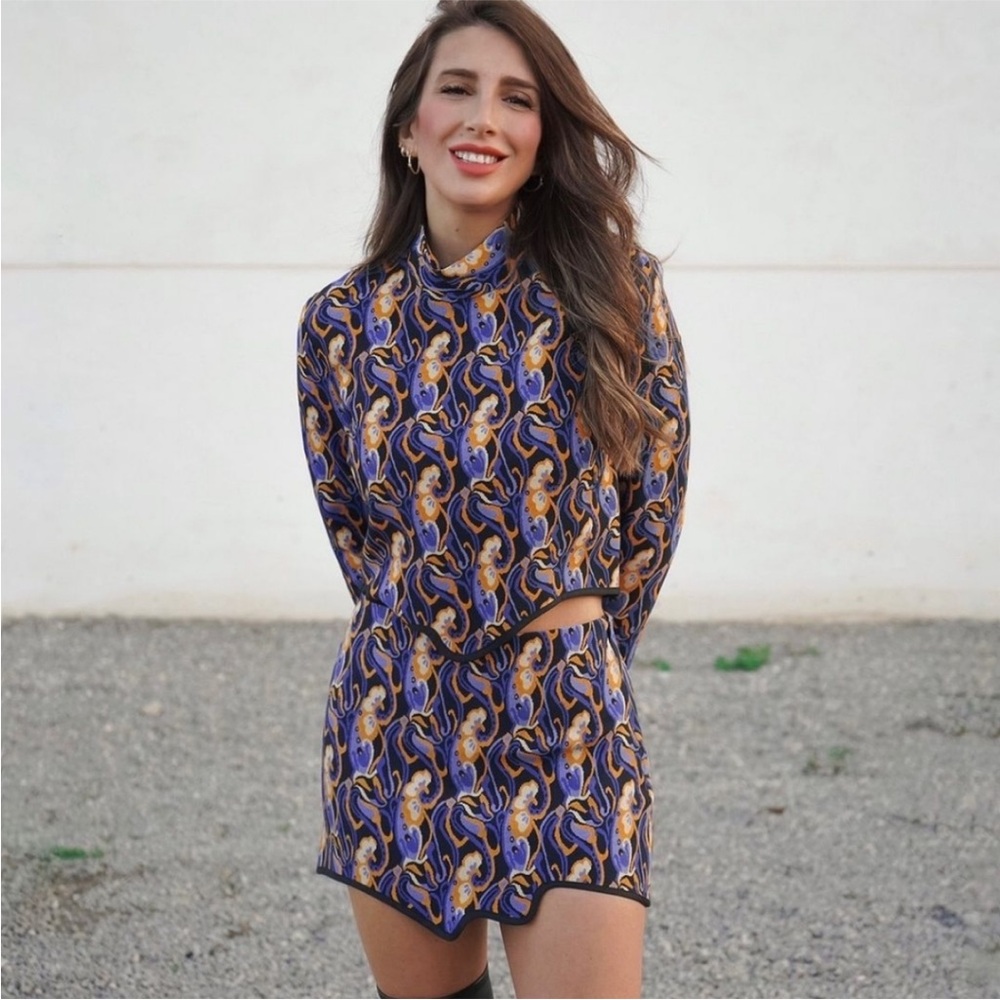 Zara purple and Gold Patterned Skirt Set